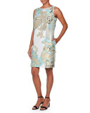 Sleeveless Fil Coupe Sheath Dress, Aqua/Taupe