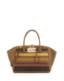 Brera 34 Vitello & Python Striped Satchel Bag, Nut/Brown/Yellow/Green/Pink