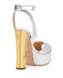 Metallic Leather High-Heel Sandal, Argent