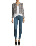 Hella Frayed-Trim Cropped Tweed Jacket, Blue/Multicolor