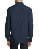 Micro Dot-Print Woven Sport Shirt, Navy/White