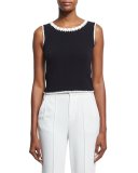 Daniela Macrame-Trim Crop Top, Black/White