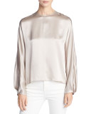 Silk Satin Slit-Back Blouse