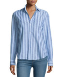 Eileen Long-Sleeve Striped Chambray Blouse, Blue