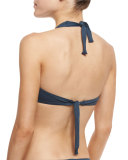 Tassel-Ring Halter Swim Top, Blue Graphite