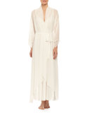 Caroline Lace-Trimmed Chiffon Robe, Ivory