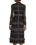 Striped Long-Sleeve Midi Dress, Black