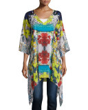 Flash Tie 3/4-Sleeve Printed Tunic, Pop Color