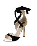 Crystal Lace-Up 105mm Sandal, Black/Gold/Sunshine