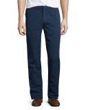Flat-Front Linen-Blend Trousers, Navy