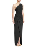 One-Shoulder Twisted Gown, Black