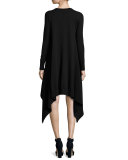 Cashmere Long-Sleeve Flounce-Hem Sweaterdress, Black