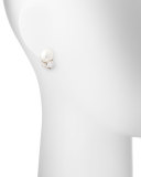 South Sea Pearl & Diamond Leaf Button Post/Clip Earrings