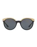 Embossed Monochromatic Cat-Eye Sunglasses, Black