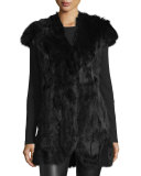 Cap-Sleeve Rabbit Fur Vest, Black