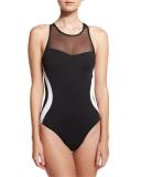 Block My Way High-Neck One-Piece Swimsuit, Black/White