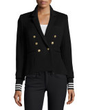 College Striped-Cuff Blazer, Black