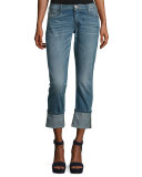 Liv Exaggerated-Cuff Low-Rise Relaxed Skinny Jeans, Indigo
