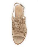 Wyatt Perforated Mid-Heel Sandal, Taupe
