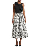 Sleeveless Cotton-Blend Bow Top, Black