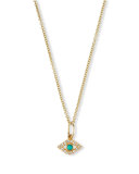 Small Turquoise Cabochon Evil Eye Pendant Necklace w/Diamonds
