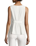 Lace-Up Drawstring Sleeveless Blouse, White