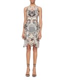 Sleeveless Crochet Sheath Dress, Champagne/Multicolor