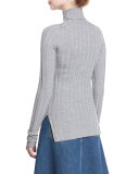 Ribbed Turtleneck Sweater, Silver Gray