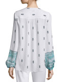 Lilly Silk Mixed-Print Peasant Blouse, Palm 