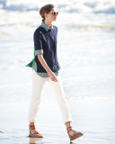Half-Sleeve Mixed-Cable Sweater, Ink/Verde