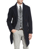 Glen Plaid Double-Breasted Topcoat, Navy