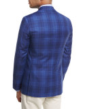 Sanita Plaid Super 140s Wool Two-Button Sport Coat, Blue