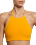 Mott Scalloped High-Neck Halter Swim Top, Blue