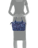 Le Pliage Néo Small Floral Handbag with Strap, Navy Blue