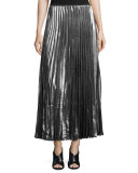 Metallic Accordion-Pleated Maxi Skirt