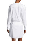 Tie-Waist Poplin Shirtdress, Bright White