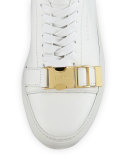 Belted-Toe Leather Tennis Sneaker, White