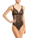 Miss Lejaby Sheer Lace Bodysuit, Black