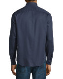 Tonal Textured Jacquard Sport Shirt, Navy