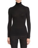 Cable-Knit Turtleneck Sweater, Caviar