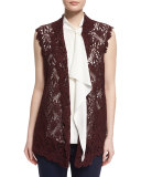 Open-Front Lace Gilet, Dark Red