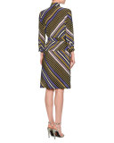 Asymmetric Button-Front Sheath Dress, Lavender/Black