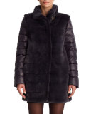 Quilted-Down & Mink Stroller Coat, Blue