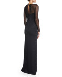 Shimmery Milano Knit Long-Sleeve Gown, Caviar