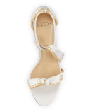 Clarita Whipstitch Leather Sandal, White/Natural