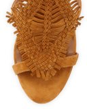 Ady Woven Ankle-Wrap 100mm Sandal, Mahogany