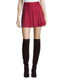 Lee Pleated Suede Mini Skirt, Burgundy