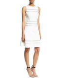 Sleeveless Day Dress W/Mesh Inset, White