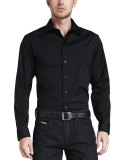 Stretch-Poplin Sport Shirt, Black