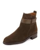 Suede Low-Heel Ankle Bootie, Earth